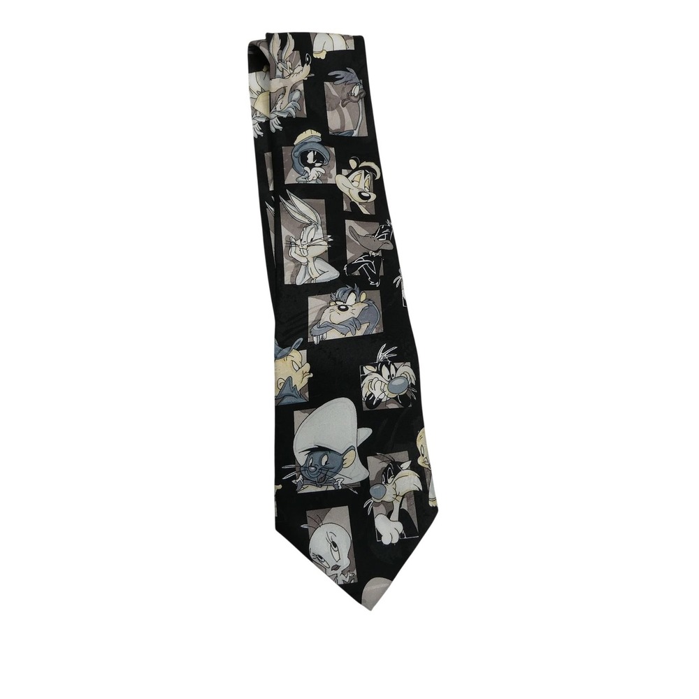 Vintage Looney Tunes Mania Tie Mens One Size Black Novelty Cartoon 90s